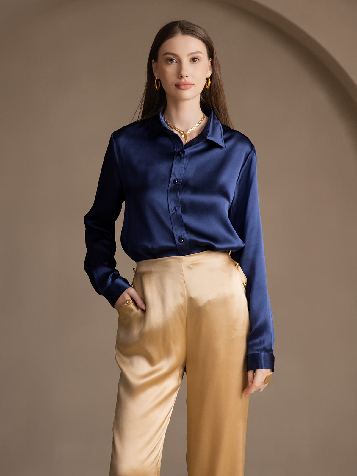 [Champagne] SilkSilky-DK 19Momme Silke Womens Pants 008