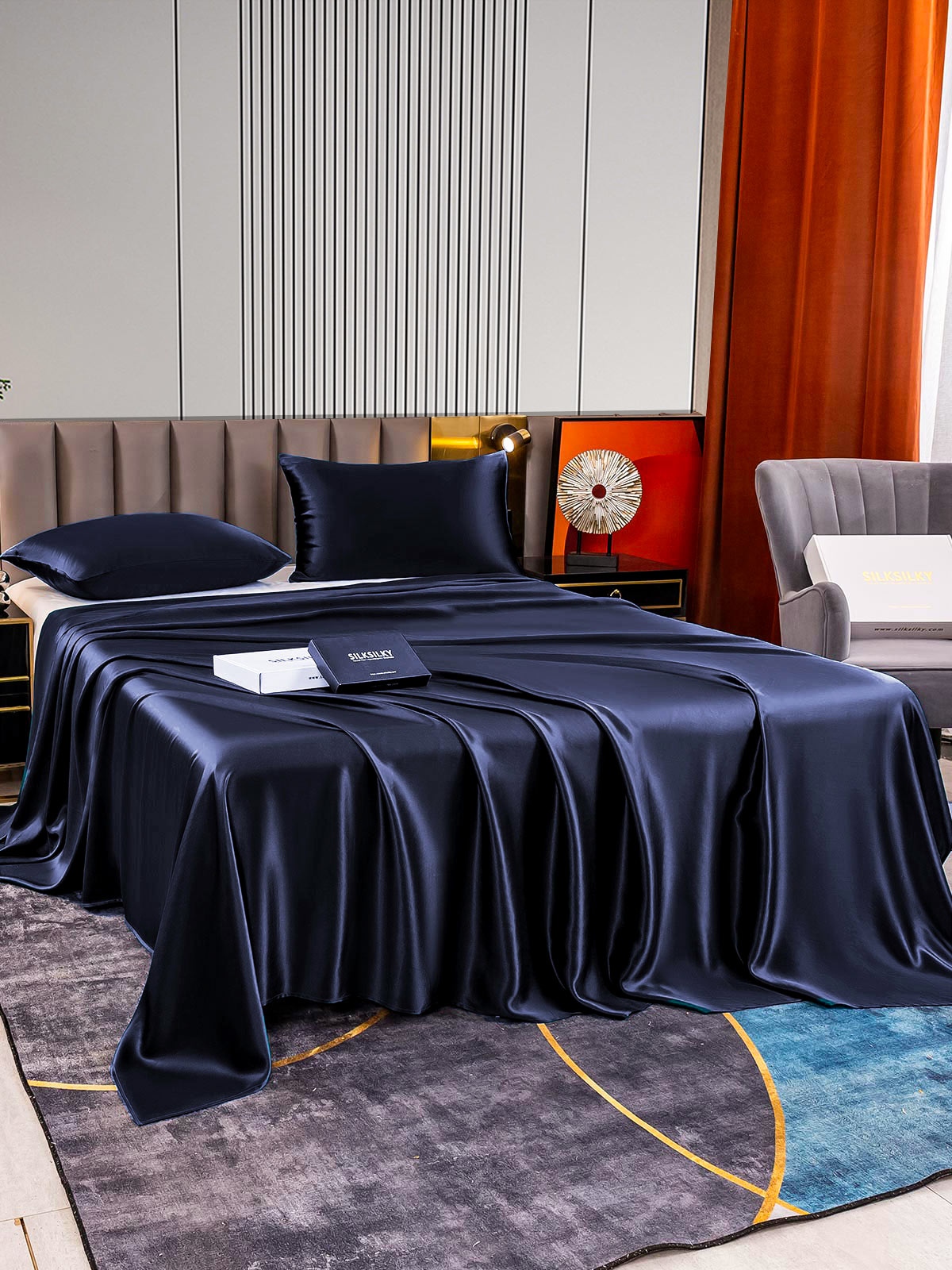 [Mørkeblå] SilkSilky-DK 22Momme Bedding Set 003