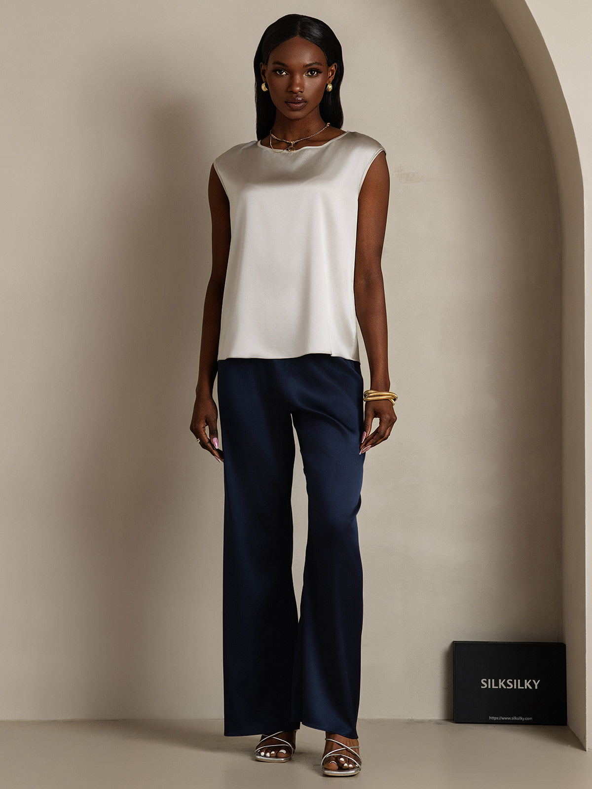 [Lysegrå] SilkSilky-DK 19Momme Silke Womens T-Shirt 005