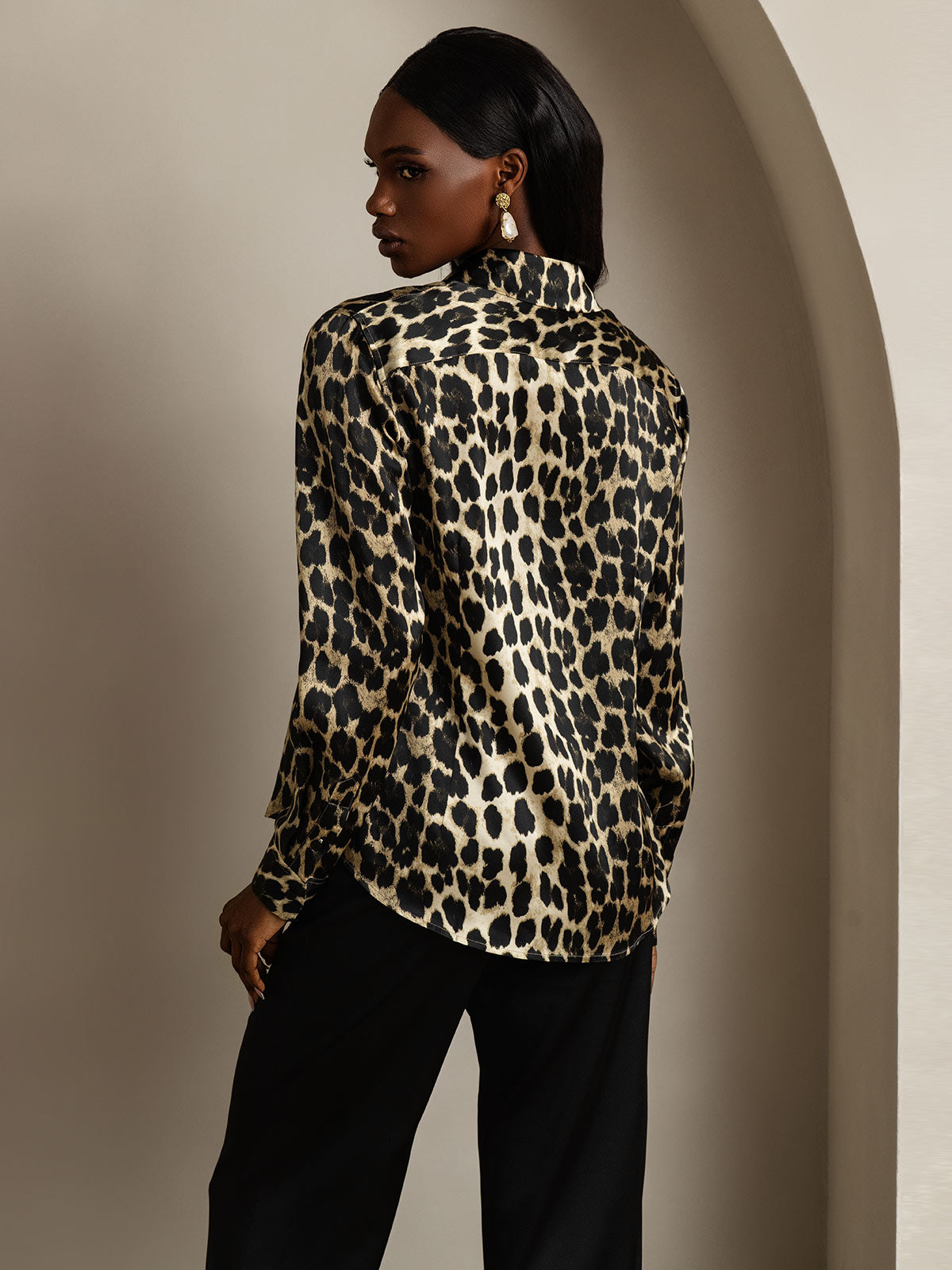 [Leopard] SilkSilky-DK Silke Long Sleeve Collar Dameskjorte 002