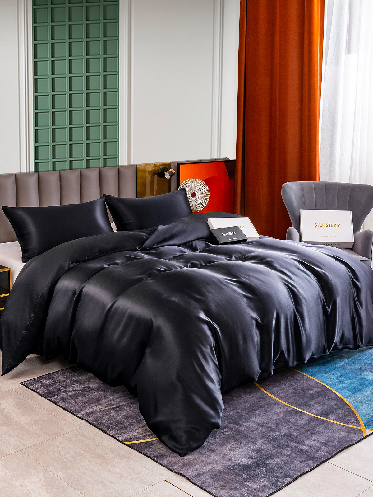 [Sort] SilkSilky-DK 25Momme Sengesæt 001