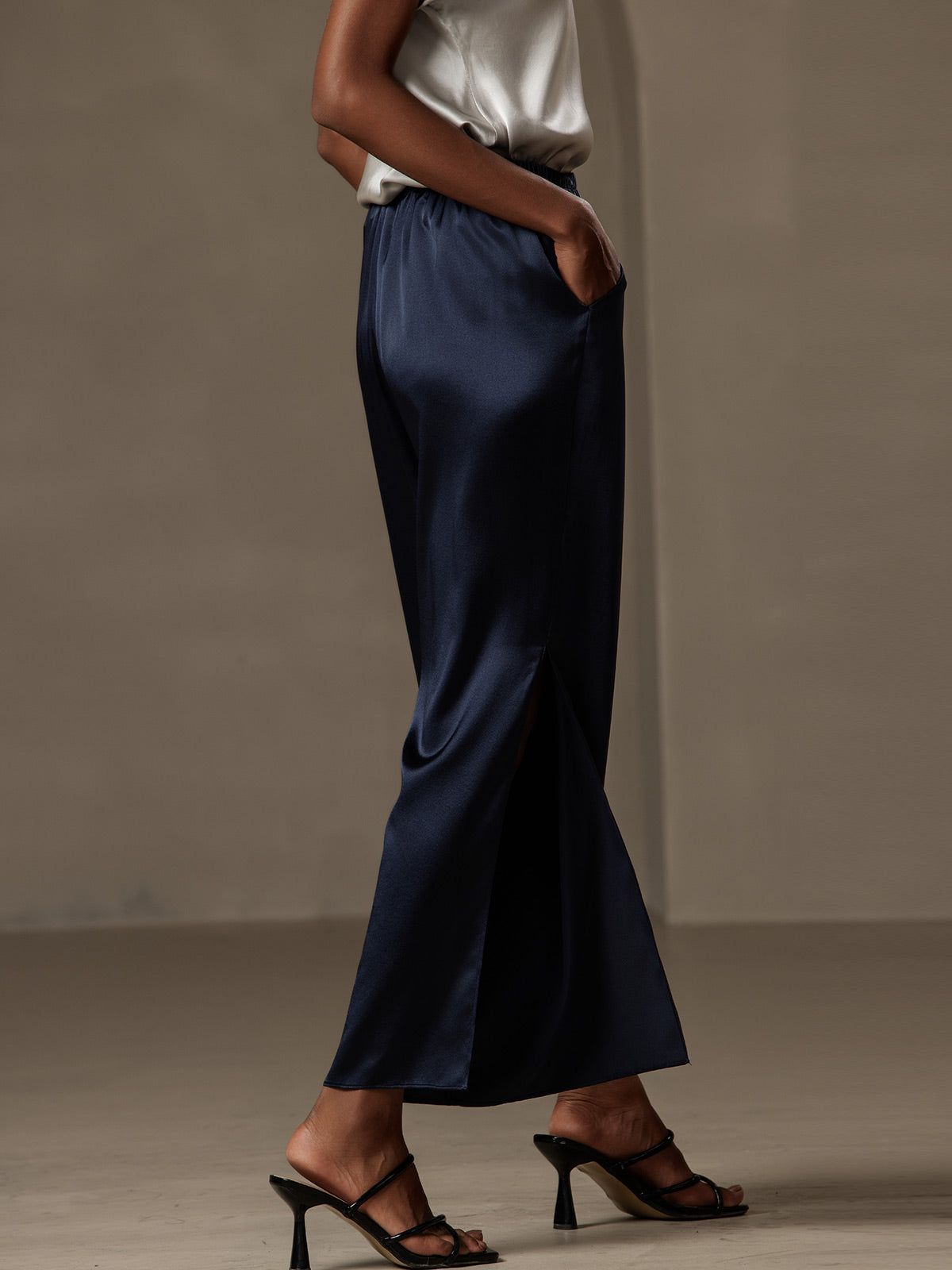 [Mørkeblå] SilkSilky-DK 19Momme Silke Womens Pants 004