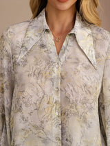 [Salvie Blomst] SilkSilky-DK Long Sleeve Lapel Collar Bluse 005