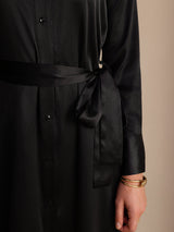 [Sort] SilkSilky-DK Long Sleeve Lapel Collar Kjole 003