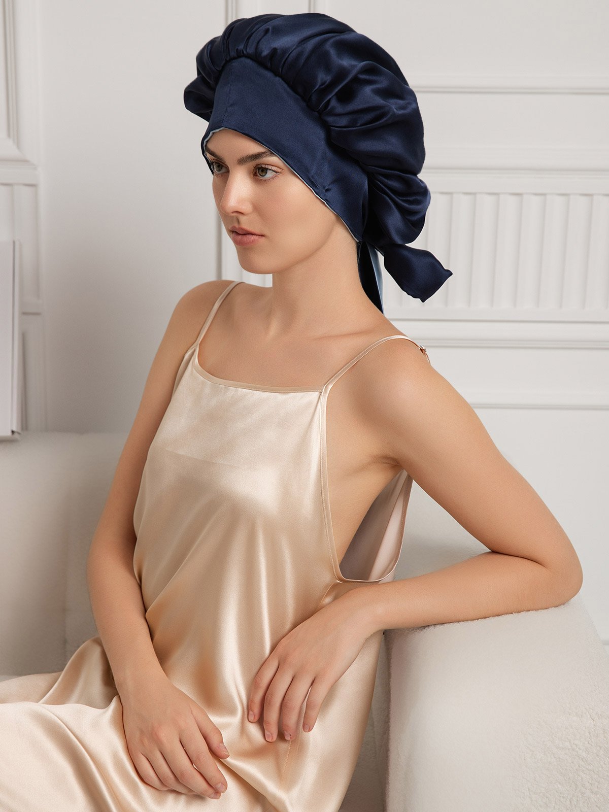 SilkSilky-DK Sleep Cap Mørkeblå 004