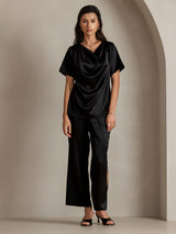[Sort] SilkSilky-DK Short Sleeve Cowl Neck Damebluser 004