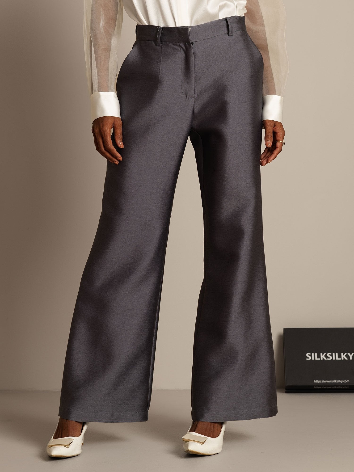 [Grå] SilkSilky-DK 32Momme Silke Womens Pants 005,