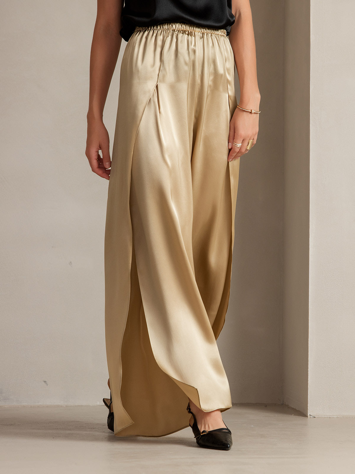 [Champagne] SilkSilky-DK 19Momme Silke Split Damebukser 010