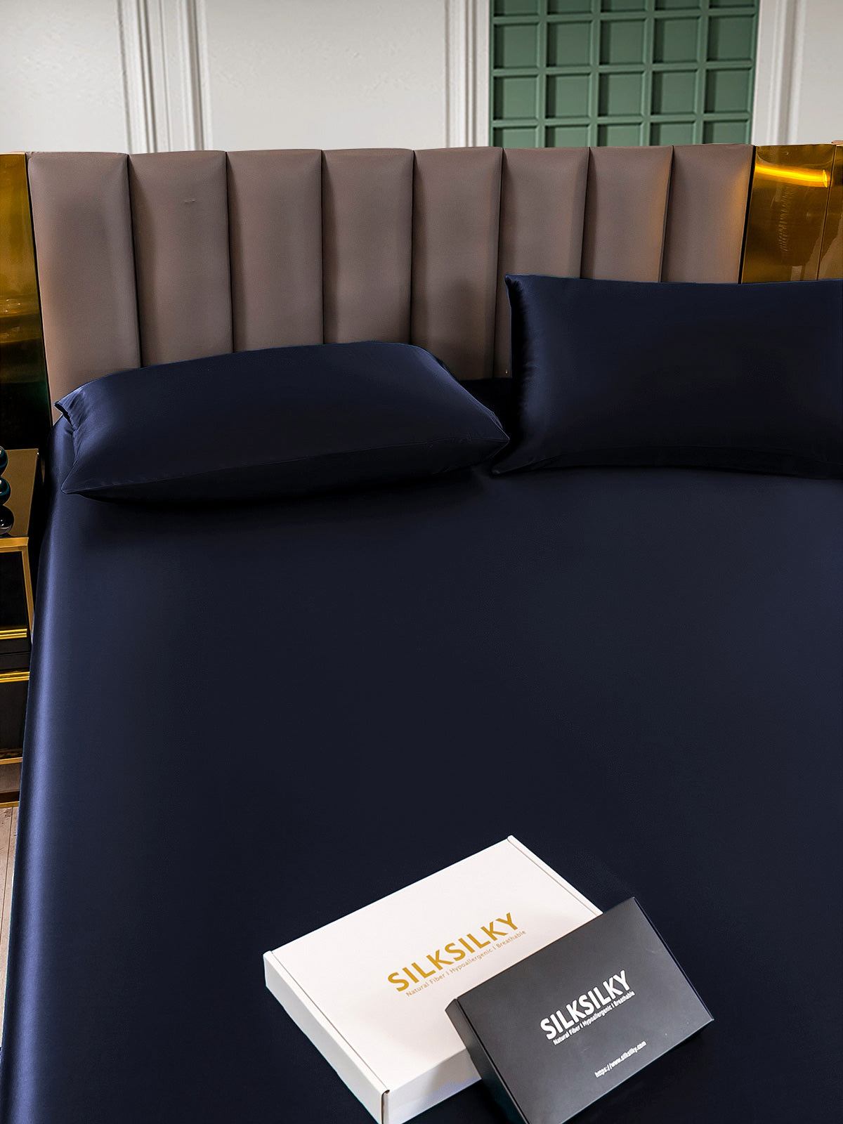 [Mørkeblå] SilkSilky-DK 25Momme Bedding Set 003
