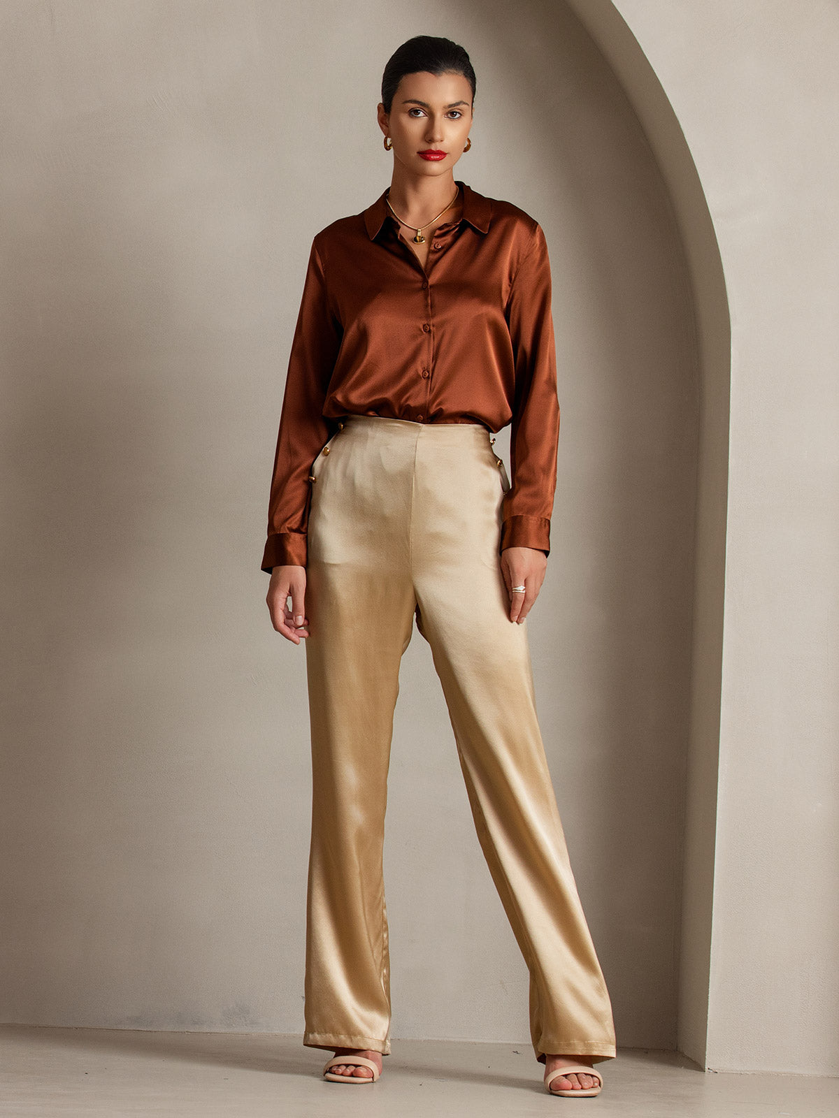 [Champagne] SilkSilky-DK 19Momme Silke Womens Pants 007