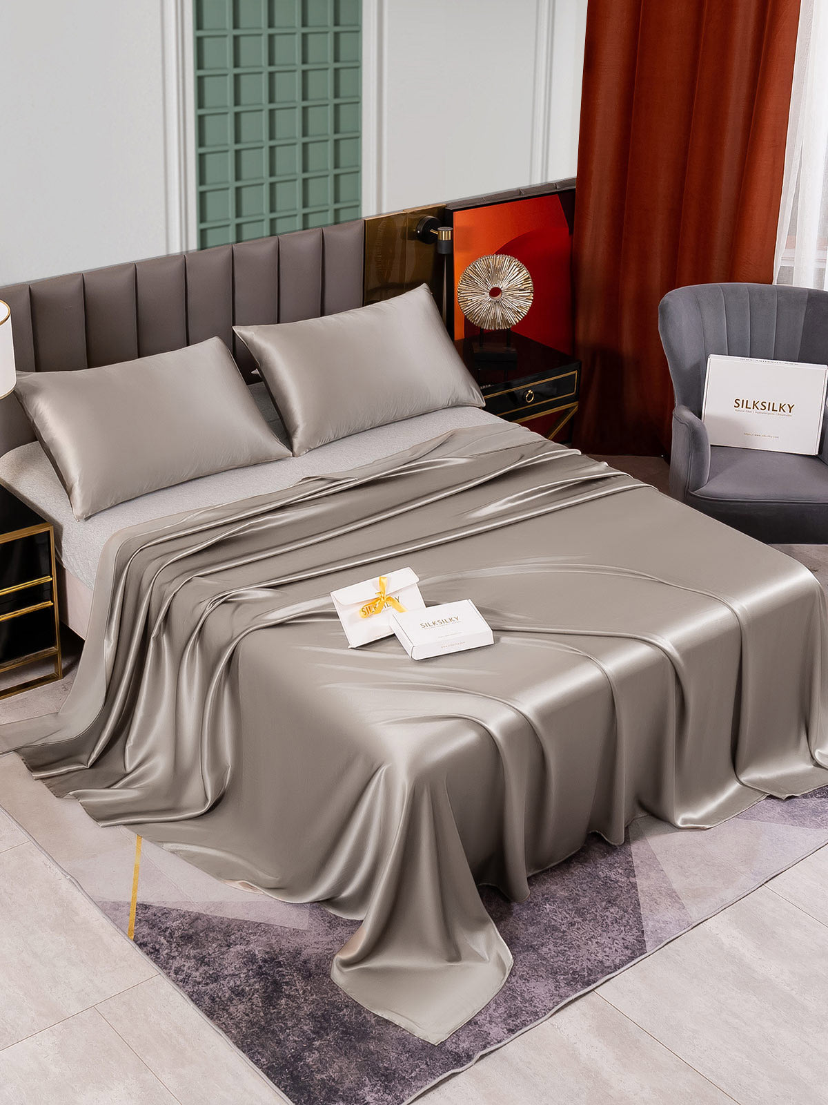 [Grå] SilkSilky-DK 25Momme Bedding Set 002