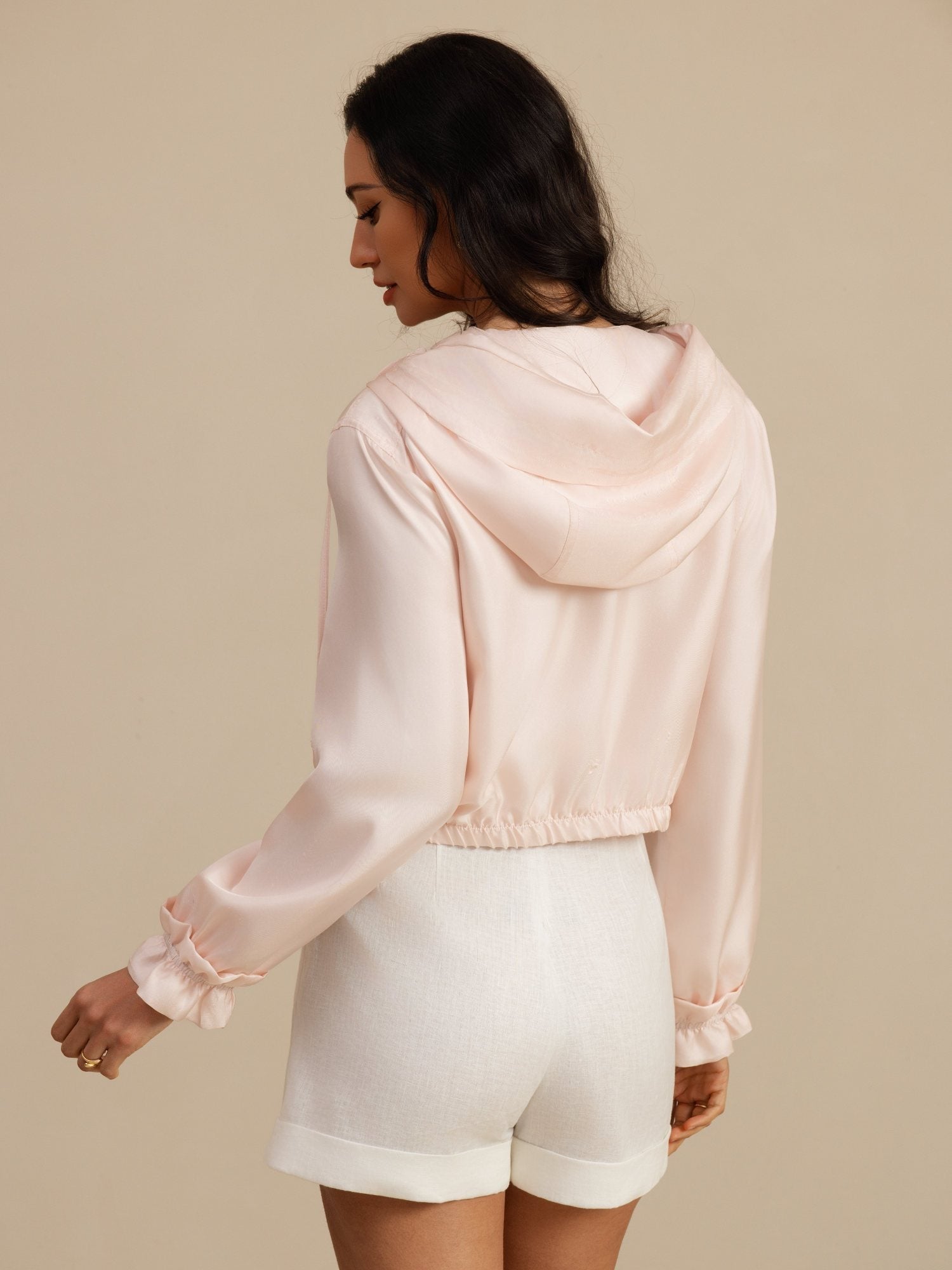 [Lyserød] SilkSilky-DK 18Momme Langærmet Høj Hals Overtøj til Kvinder 002