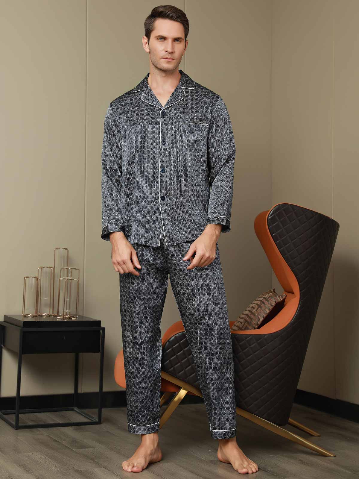 [Marine Ginkgo] SilkSilky-DK 19Momme Mens Pajamas 007