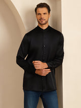 [Sort] SilkSilky-DK Long Sleeve Stand Collar Herreskjorte 006
