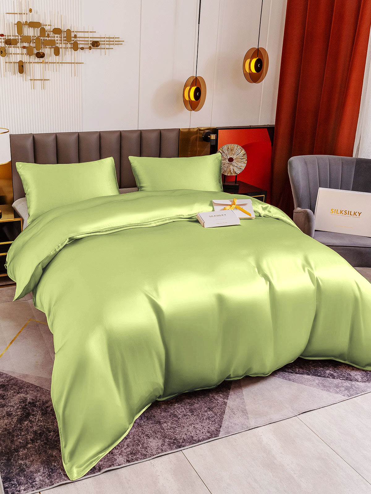 [Mintgrøn] SilkSilky-DK 19Momme Bedding Set 003
