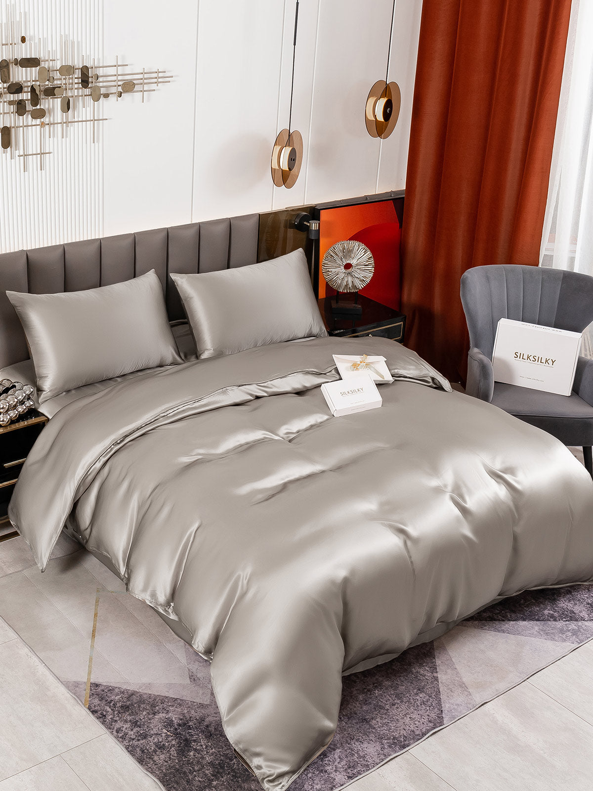 [Grå] SilkSilky-DK 19Momme Bedding Set 001