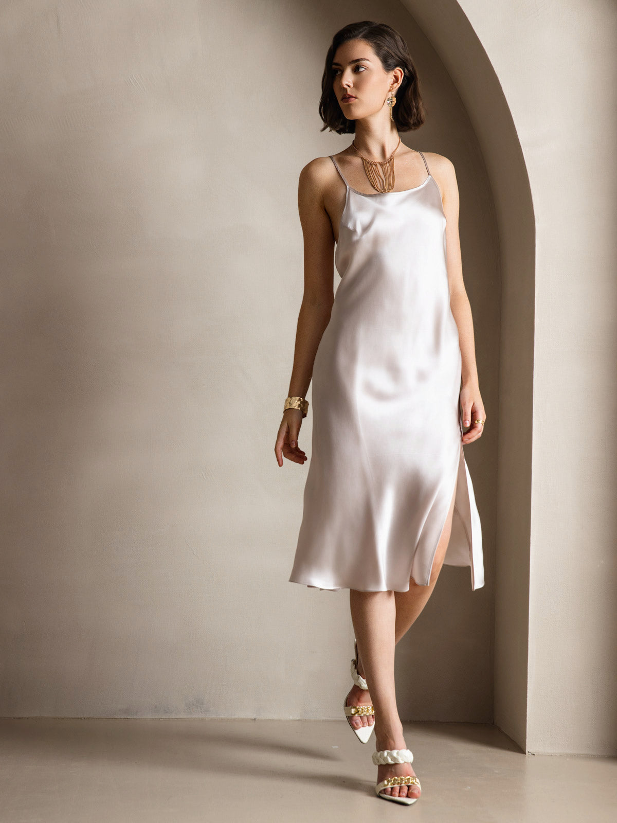 [Beige] SilkSilky-DK Dress 004