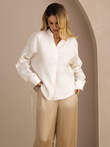 [Hvid] SilkSilky-DK Long Sleeve Blouse 001