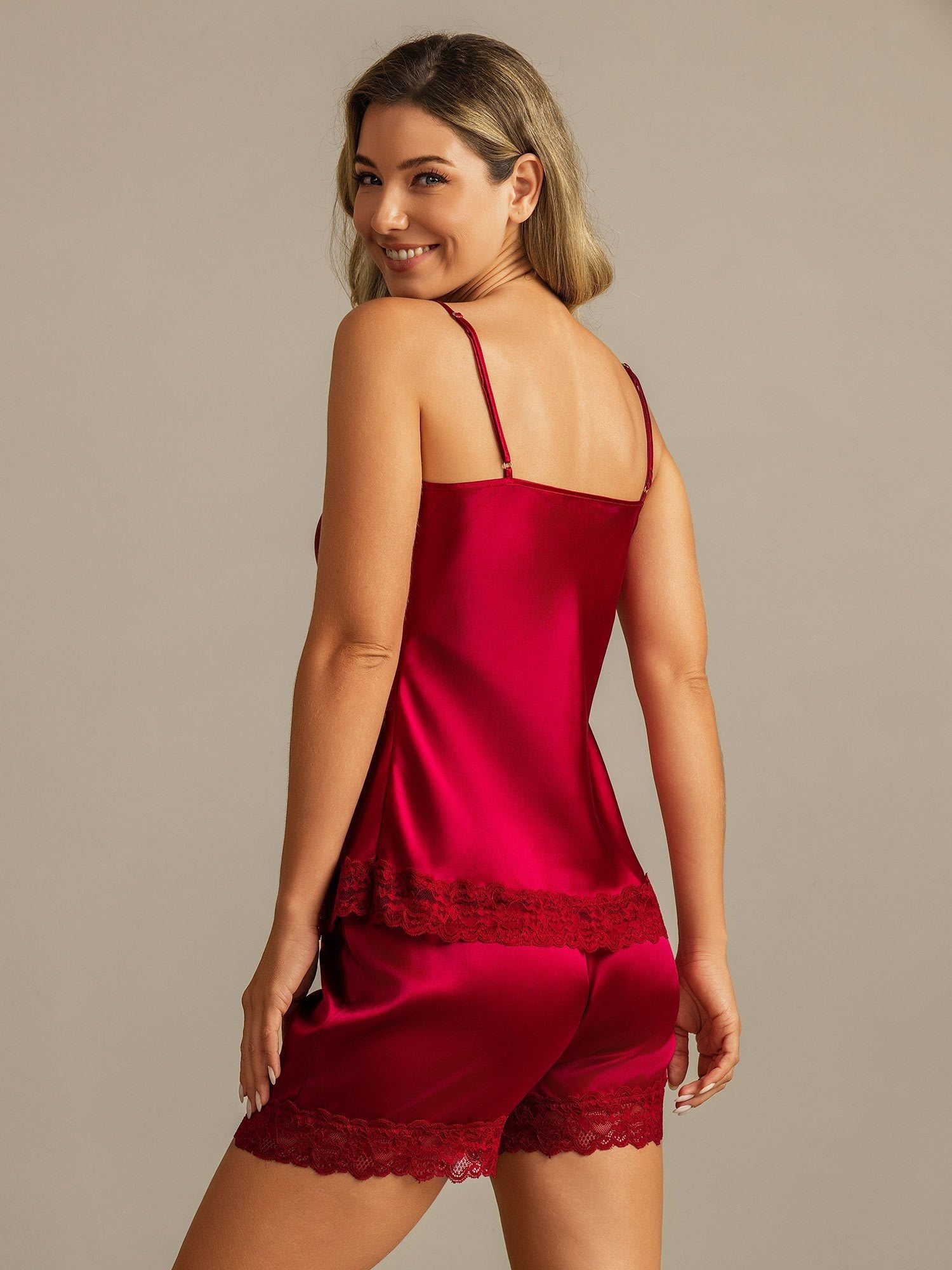 [Vin] SilkSilky-DK Sleeveless V Neck Camisole Sæt 002