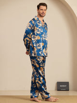 [Navy Drage] SilkSilky-DK Long Sleeve Notch Collar Pyjamas til Mænd 005