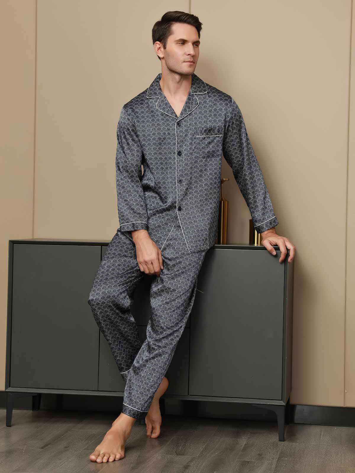 [Marine Ginkgo] SilkSilky-DK 19Momme Mens Pajamas 001