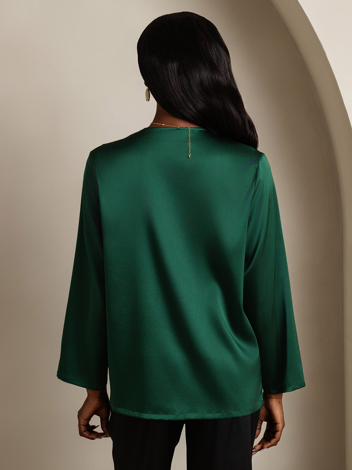 [Mørkegrøn] SilkSilky-DK 19Momme Silke Womens Shirt 002