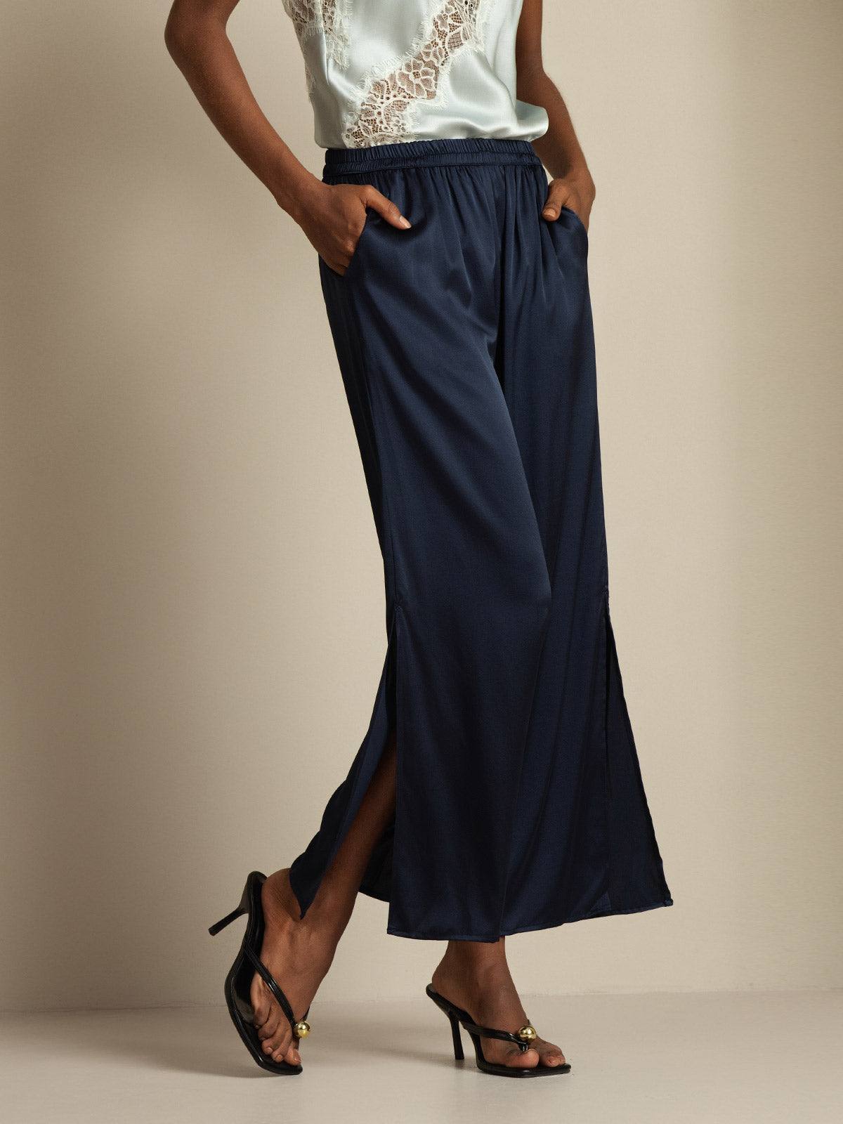 [Mørkeblå] SilkSilky-DK 19Momme Silke Womens Pants 004