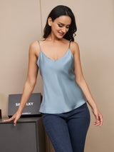 [Gråblå] SilkSilky-DK Spaghetti Strap V Neck Camisole Top 004