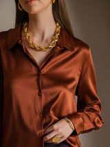[Karamel] SilkSilky-DK Long Sleeve Lapel Collar Dameskjorte 006