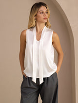 [Hvid] SilkSilky-DK Sleeveless Tie Neck Camisole Top 003