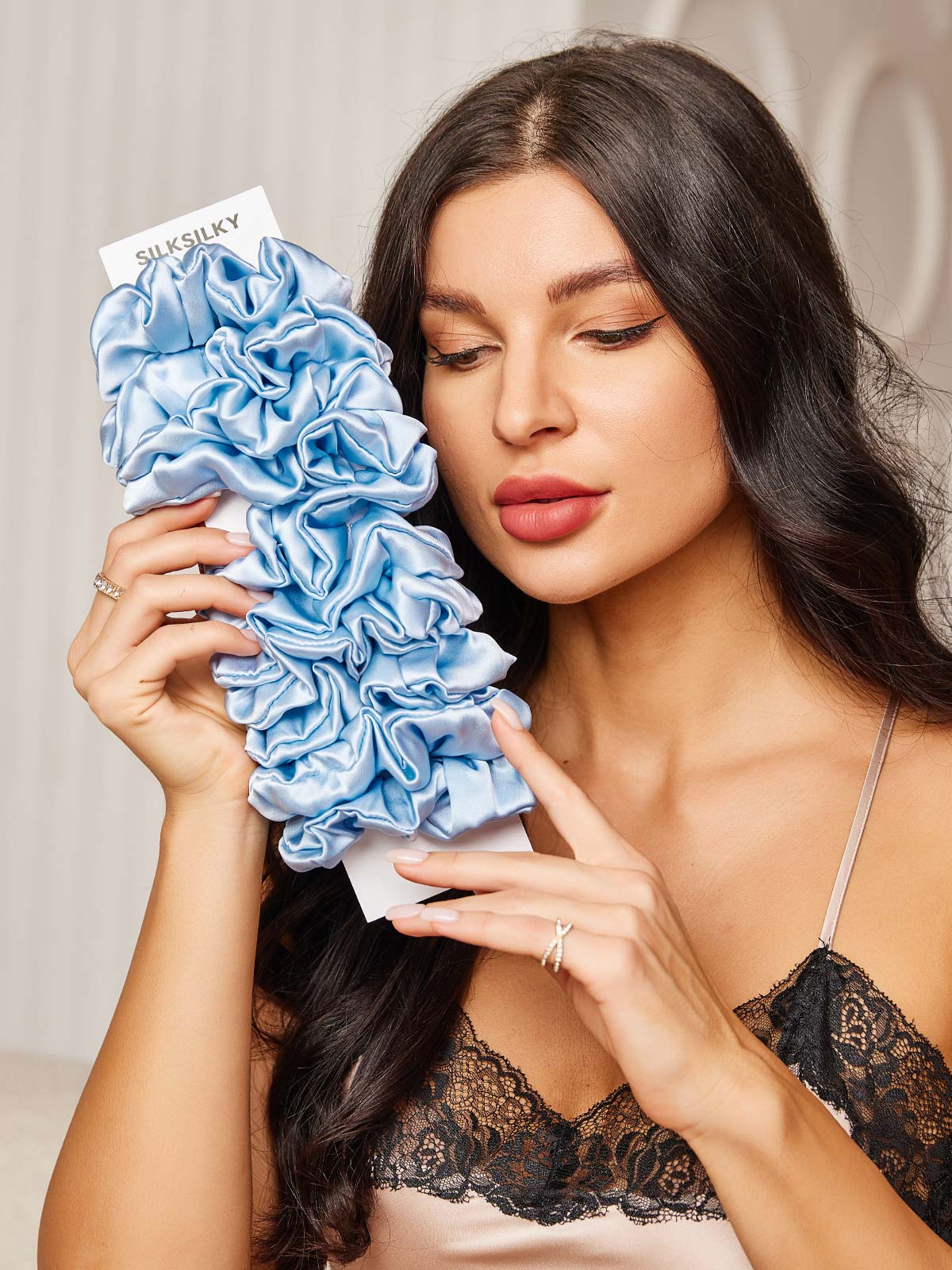 [Himmelblå] SilkSilky-DK 19Momme Scrunchie 001