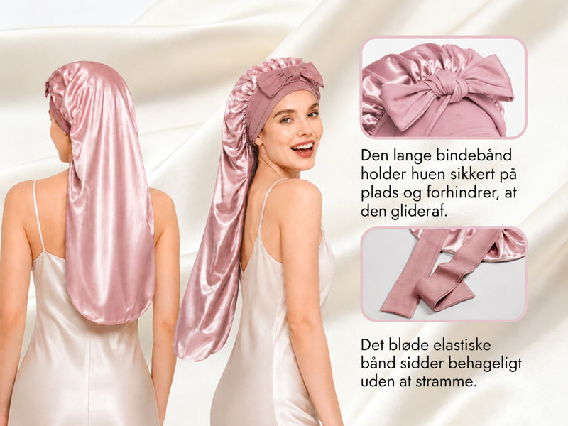 100 % Morbærsilke Dobbeltlags Lang Sovekappe Med Justerbart Langt Bindebånd - Detail 3