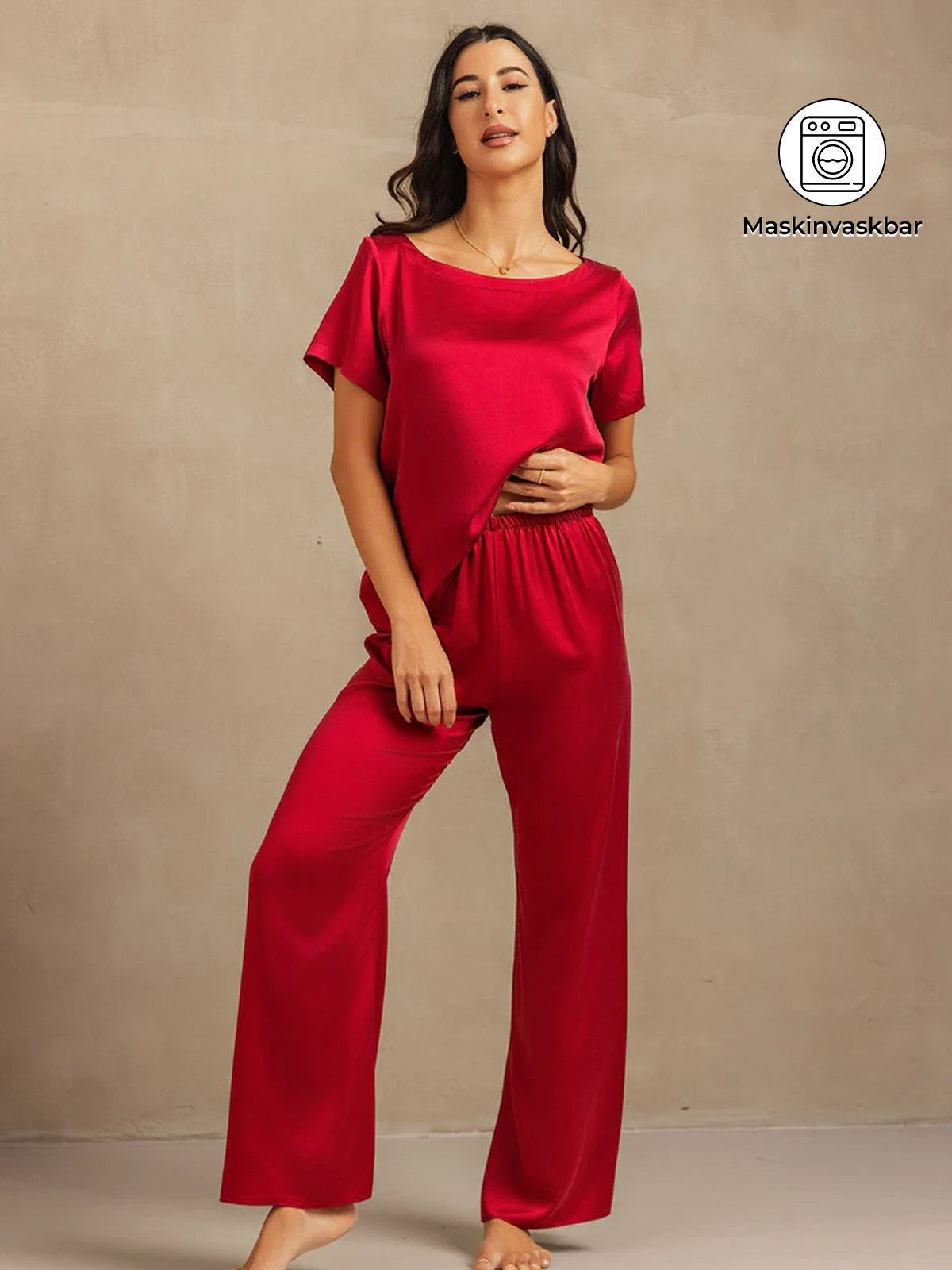 19 Momme Kvinder Vaskbar Silke Kortærmet Pyjamas Sæt