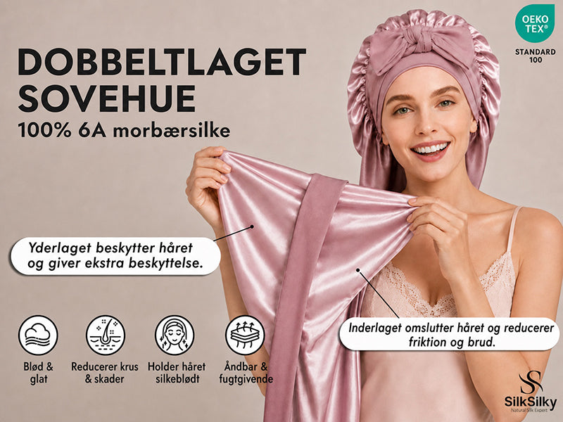 100 % Morbærsilke Dobbeltlags Lang Sovekappe Med Justerbart Langt Bindebånd - Detail 1