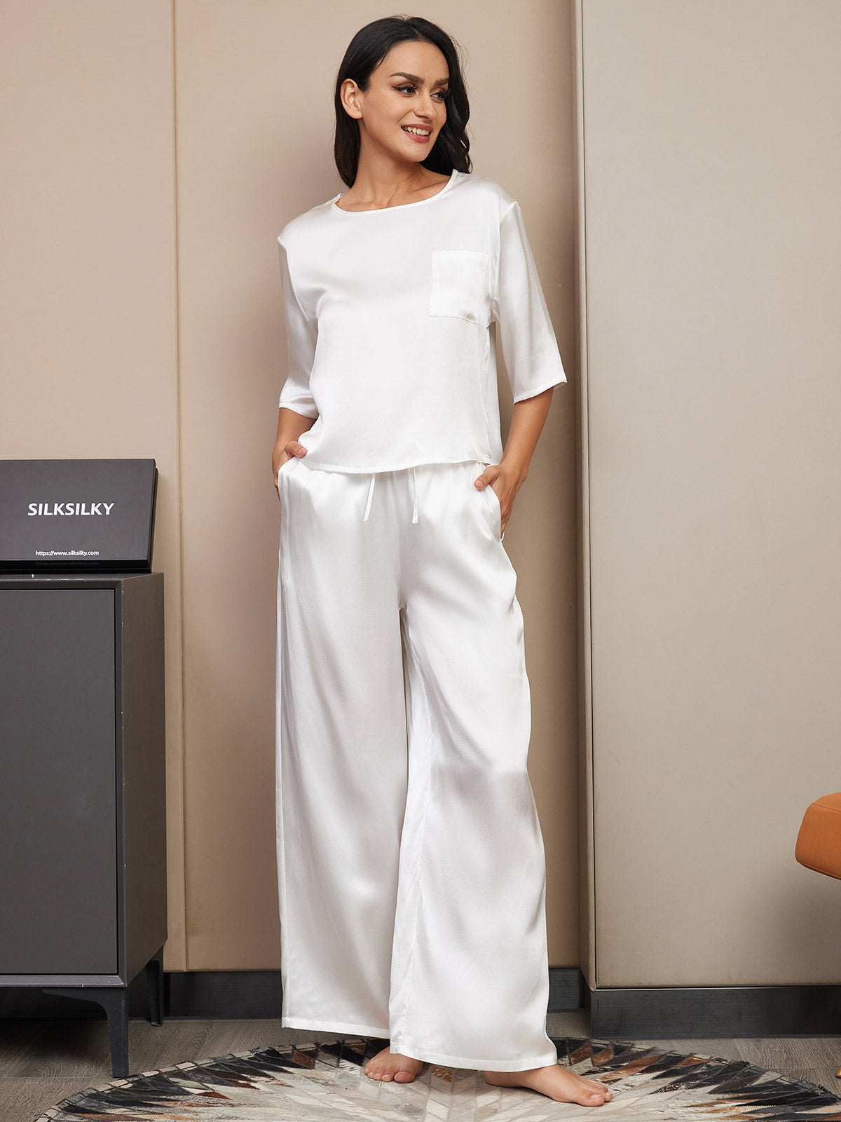 [Hvid] SilkSilky-DK Womens Pajamas 003,