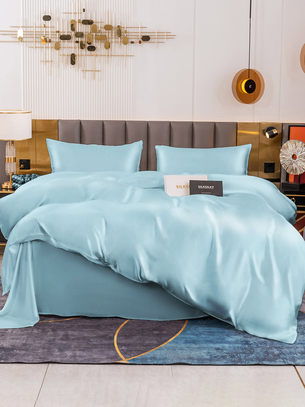[Lyseblå] SilkSilky-DK 19Momme Bedding Set 003