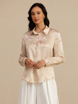 [Champagne] SilkSilky-DK 19Momme Langærmet Reverskrave Dameskjorte 004