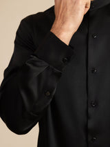 [Sort] SilkSilky-DK Long Sleeve Stand Collar Herreskjorte 007