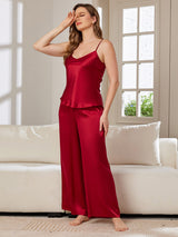 [Vin] SilkSilky-DK Spaghetti Rem V Hals Camisole Sæt 004