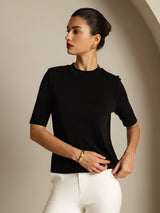 [Sort] SilkSilky-DK Half Sleeve Crew Neck T-shirt til kvinder 005
