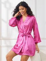[Rosenrød] SilkSilky-DK 3/4 Sleeve Dame Morgenkåbe 006