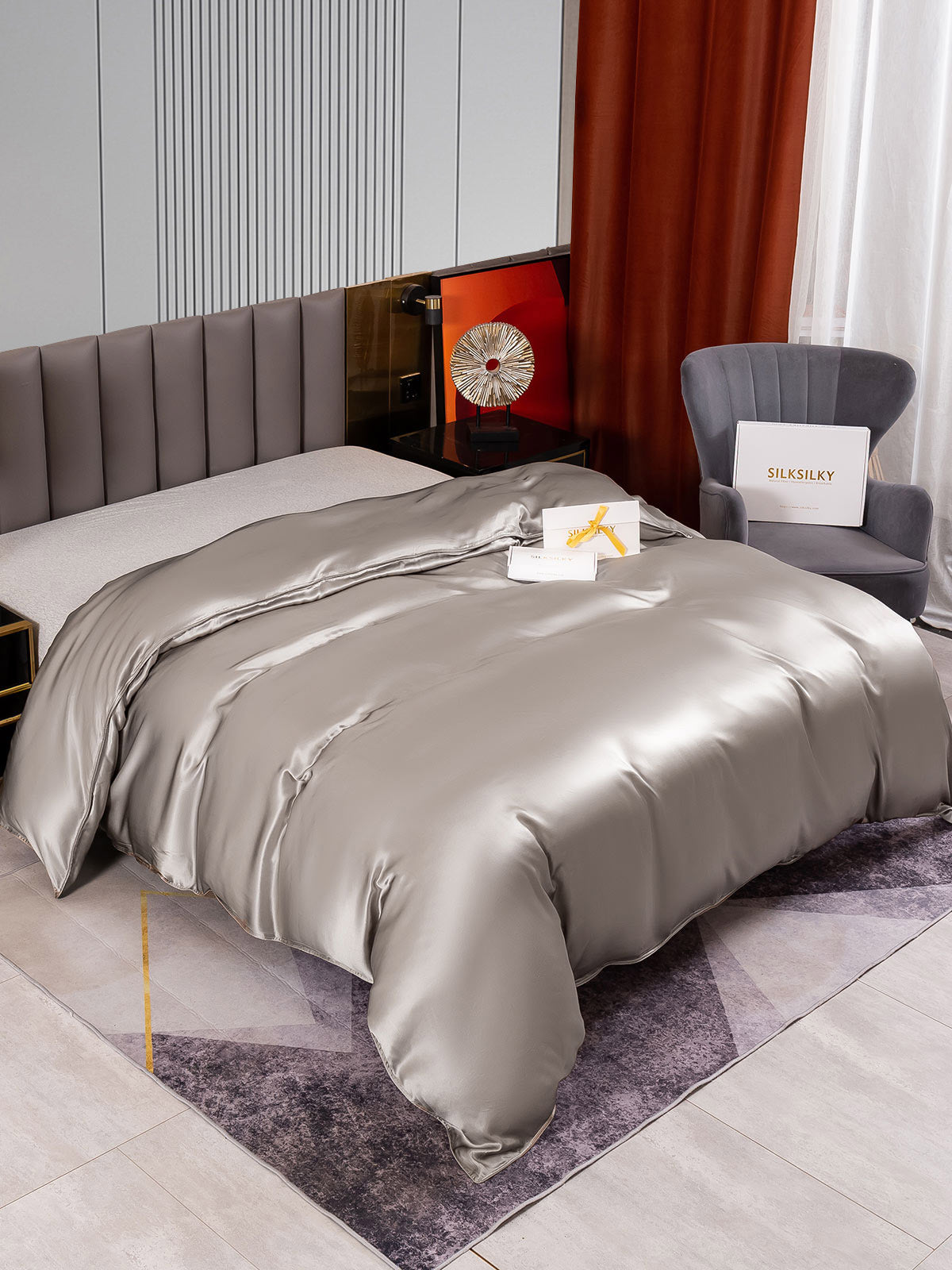 [Grå] SilkSilky-DK 22Momme Duvet Cover 002