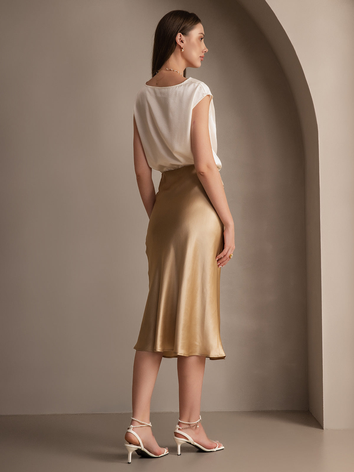 SilkSilky-DK 19Momme Skirt Champagne 006