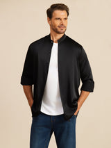 [Sort] SilkSilky-DK Long Sleeve Stand Collar Herreskjorte 003