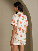 [Hvidt Jordbær] SilkSilky-DK Short Sleeve Notch Collar Dame Pyjamas 002