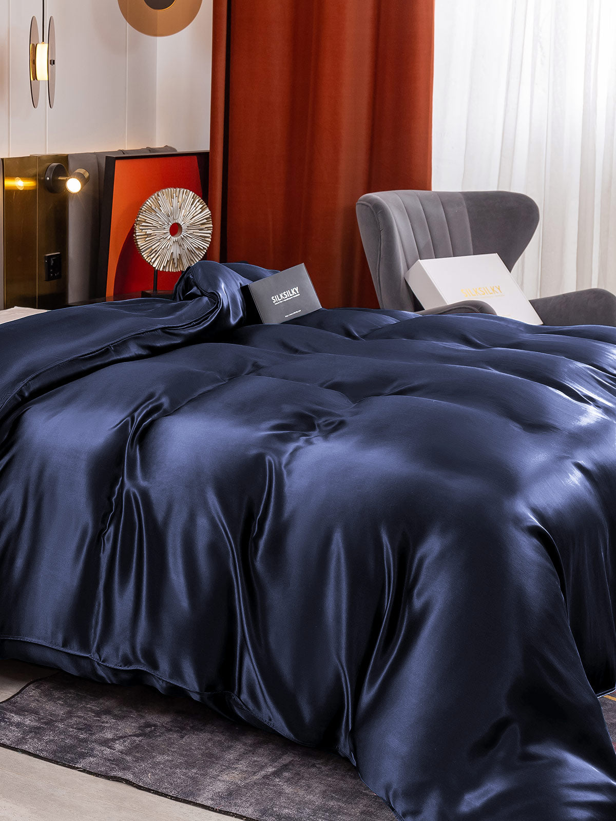 [Mørkeblå] SilkSilky-DK 19Momme Duvet Cover 004