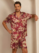 [Vinrød Drage] SilkSilky-DK Short Sleeve Notch Collar Pyjamas til Mænd 004