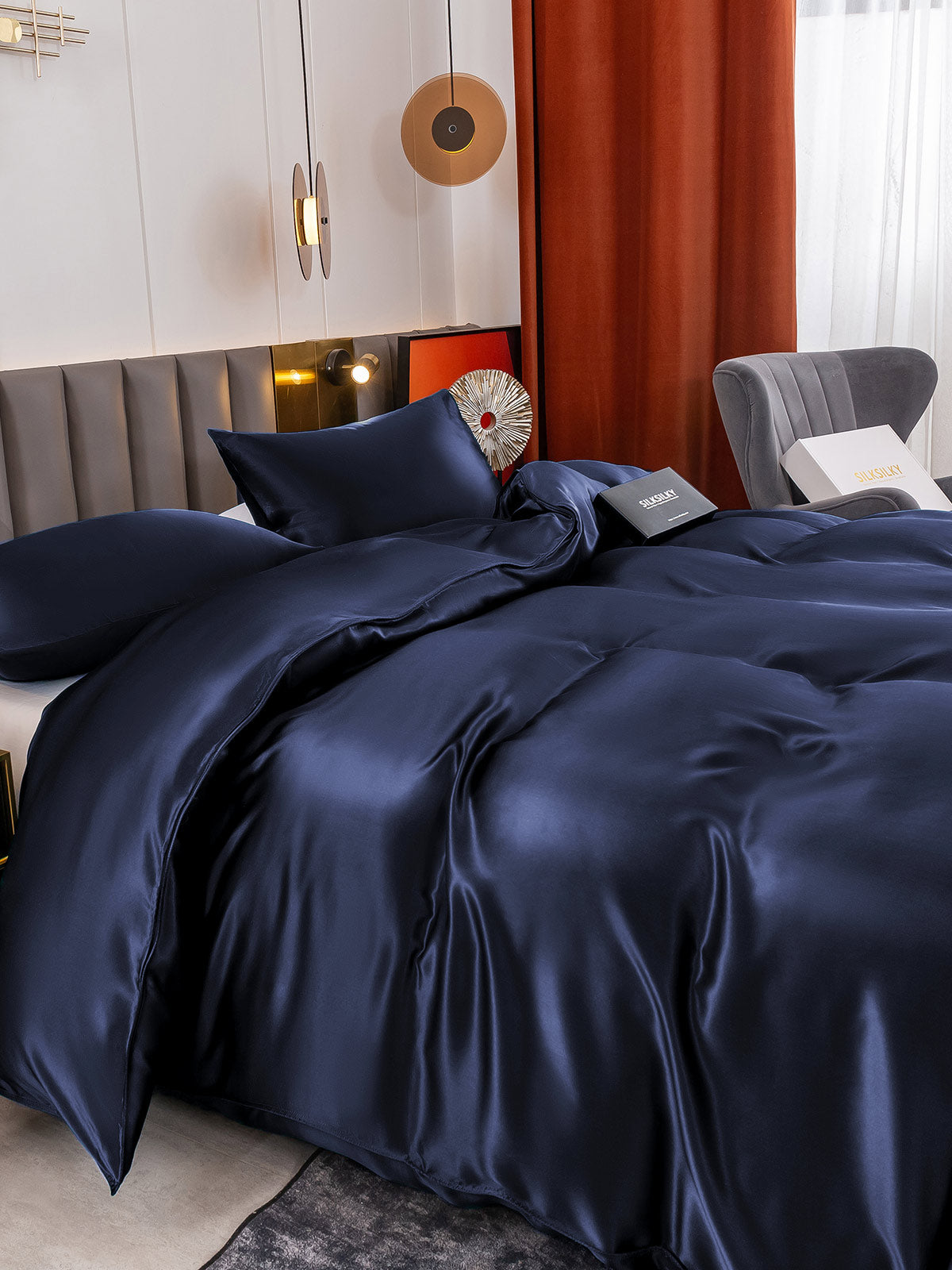 [Mørkeblå] SilkSilky-DK 19Momme Bedding Set 005