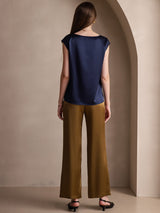 [Mørkeblå] SilkSilky-DK Cap Sleeve Round Neck T-shirt til kvinder 002