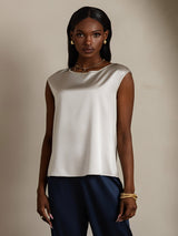 [Lysegrå] SilkSilky-DK Cap Sleeve Round Neck T-shirt til kvinder 001